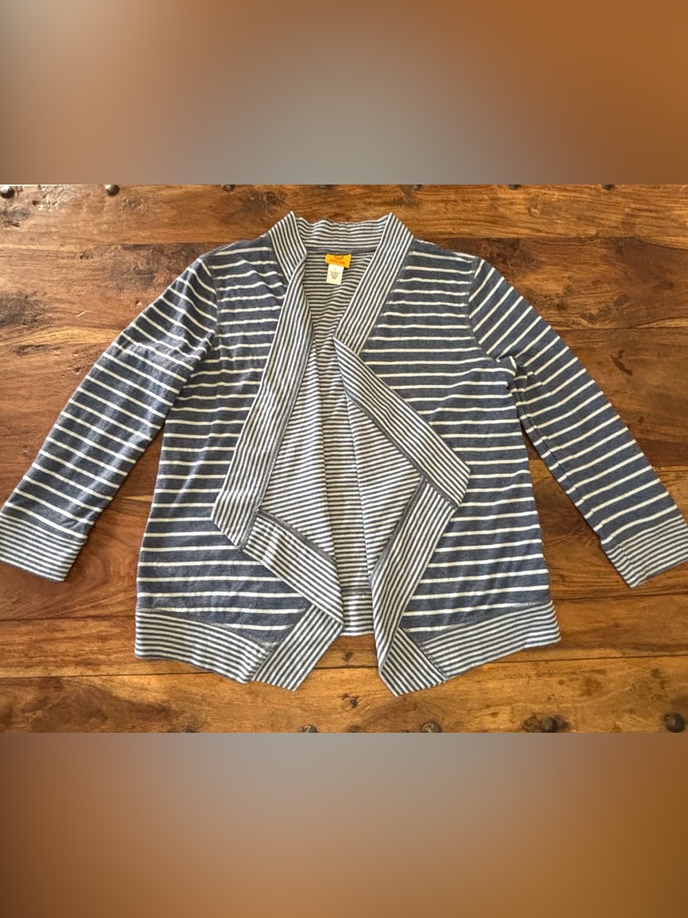 Ruby Rd. Striped Open-Front Cardigan - Blue & White - Picture 2 of 4